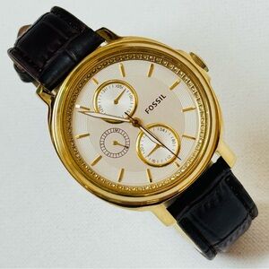 Fossil Chelsey Big Face Women's Multifunction Watch Gold Brown Leather ES3834